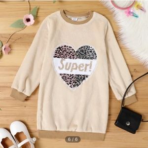 Kid Girl Flip Sequin Letter Heart Pattern Pink Sweatshirt Dress